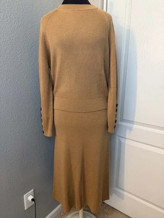 Sezane Sami Jumper and Naelle Skirt Set Camel Size Large - Picture 2 of 13